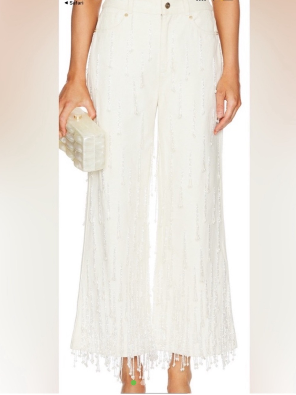cult gaia Ivory Beaded Wide-Leg Pants